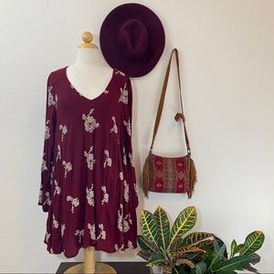 Free People | Maroon Long Sleeve Dress Embroidery